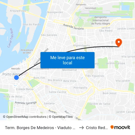 Term. Borges De Medeiros - Viaduto Otávio Rocha to Cristo Redentor map