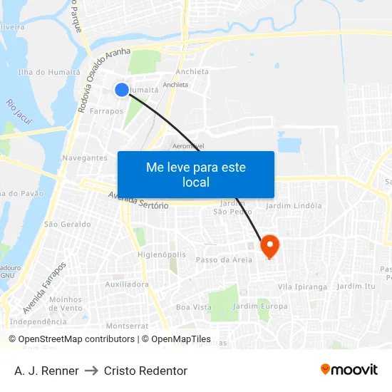 A. J. Renner to Cristo Redentor map