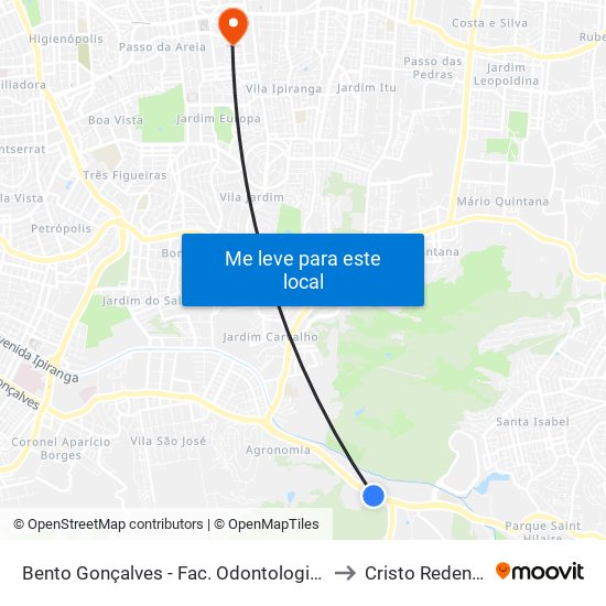 Bento Gonçalves - Fac. Odontologia Cb to Cristo Redentor map