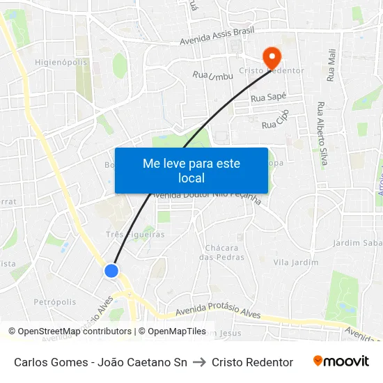 Carlos Gomes - João Caetano Sn to Cristo Redentor map