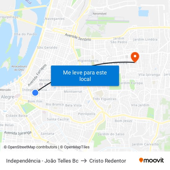 Independência - João Telles Bc to Cristo Redentor map