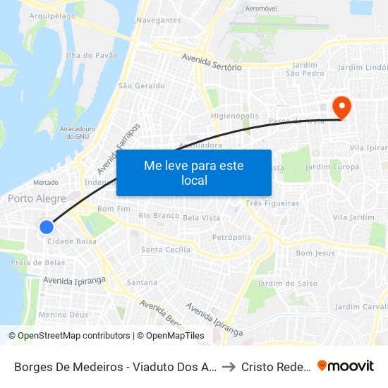 Borges De Medeiros - Viaduto Dos Açorianos to Cristo Redentor map