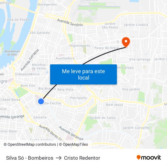 Silva Só - Bombeiros to Cristo Redentor map