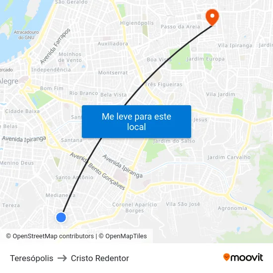 Teresópolis to Cristo Redentor map