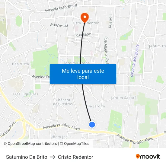 Saturnino De Brito to Cristo Redentor map