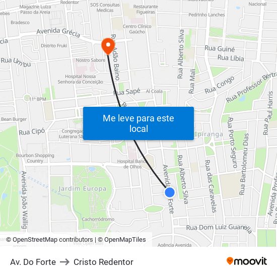 Av. Do Forte to Cristo Redentor map