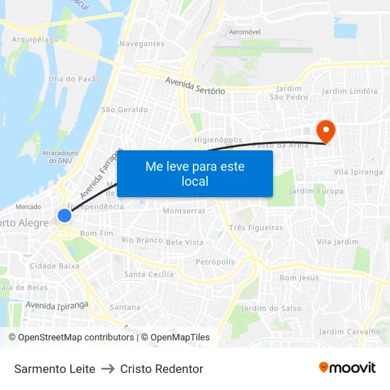 Sarmento Leite to Cristo Redentor map