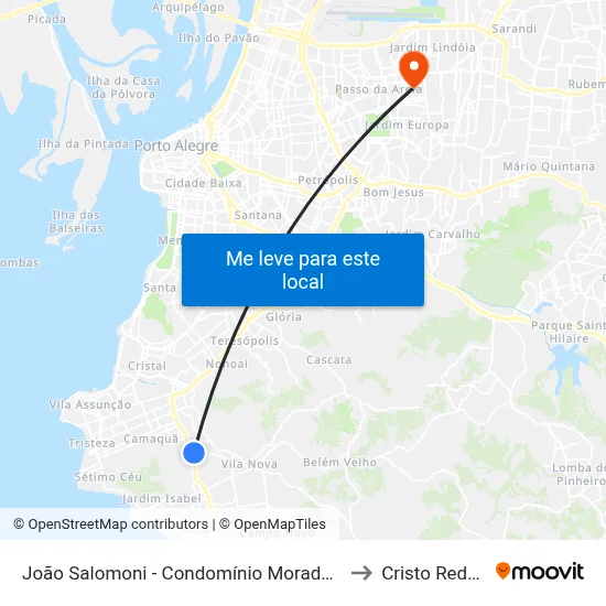 João Salomoni - Condomínio Moradas Do Lago to Cristo Redentor map
