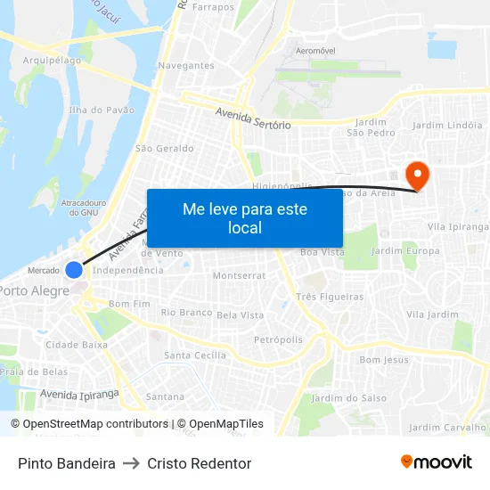 Pinto Bandeira to Cristo Redentor map