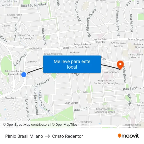 Plínio Brasil Milano to Cristo Redentor map