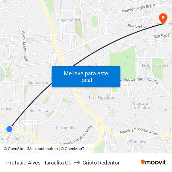 Protásio Alves - Israelita Cb to Cristo Redentor map