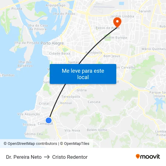 Dr. Pereira Neto to Cristo Redentor map