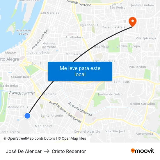 José De Alencar to Cristo Redentor map