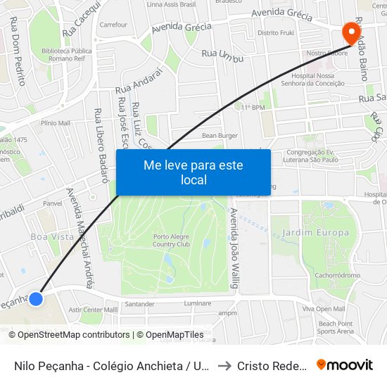 Nilo Peçanha - Colégio Anchieta / Unisinos to Cristo Redentor map