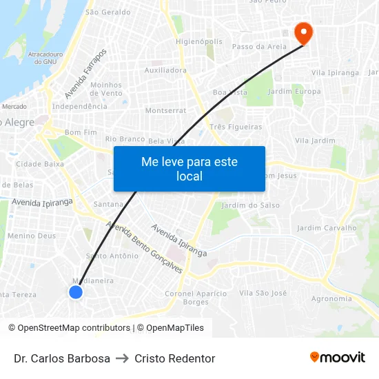 Dr. Carlos Barbosa to Cristo Redentor map