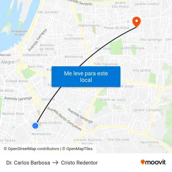 Dr. Carlos Barbosa to Cristo Redentor map