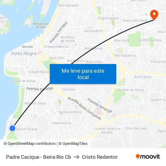 Padre Cacique - Beira-Rio Cb to Cristo Redentor map