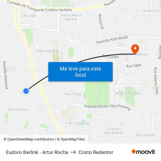Eudoro Berlink - Artur Rocha to Cristo Redentor map