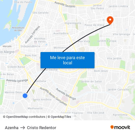 Azenha to Cristo Redentor map