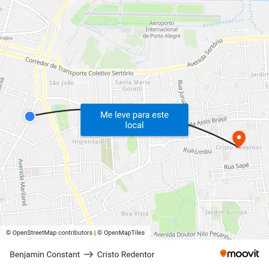 Benjamin Constant to Cristo Redentor map