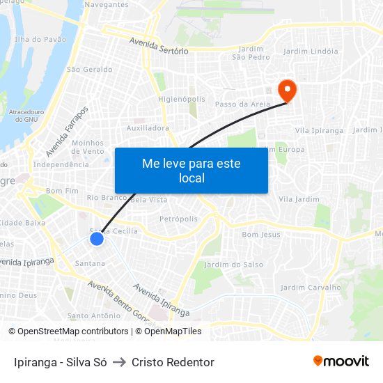 Ipiranga - Silva Só to Cristo Redentor map