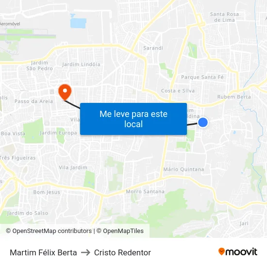 Martim Félix Berta to Cristo Redentor map
