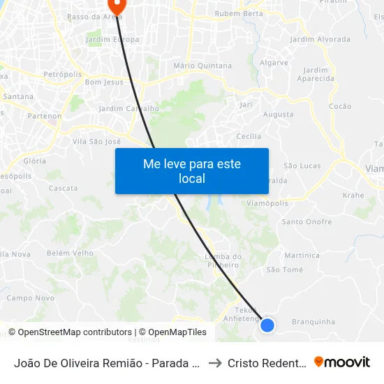 João De Oliveira Remião - Parada 25 to Cristo Redentor map