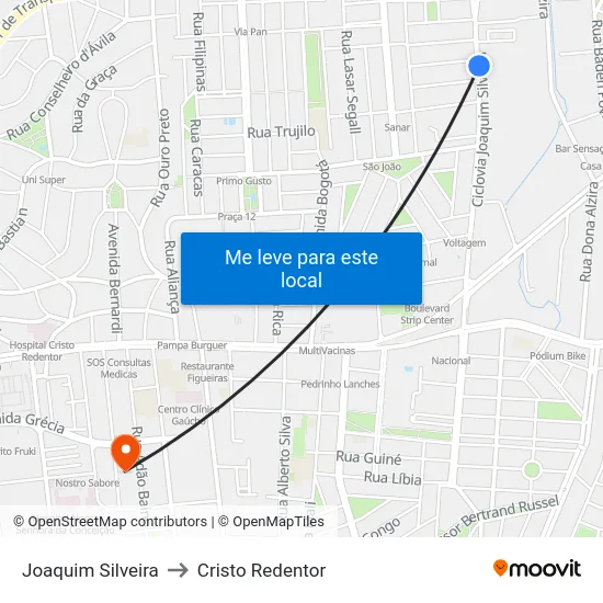 Joaquim Silveira to Cristo Redentor map