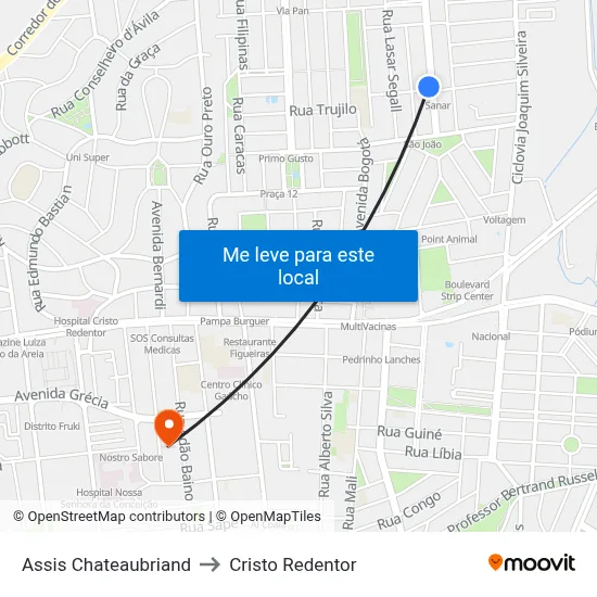 Assis Chateaubriand to Cristo Redentor map
