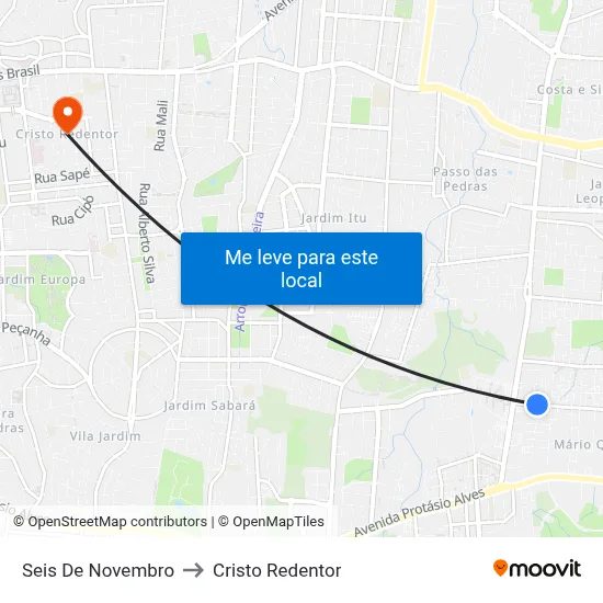 Seis De Novembro to Cristo Redentor map