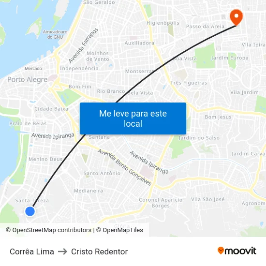Corrêa Lima to Cristo Redentor map
