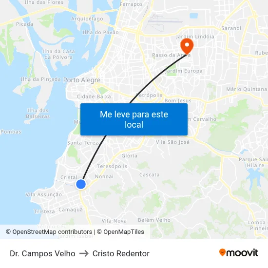 Dr. Campos Velho to Cristo Redentor map