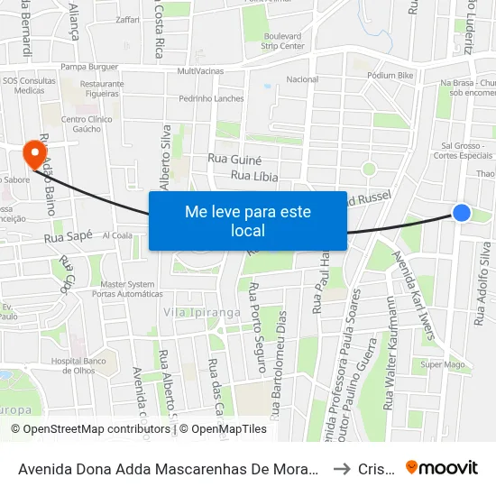 Avenida Dona Adda Mascarenhas De Moraes 645 Jardim Itu-Sabará Porto Alegre - Rio Grande Do Sul 91220-140 Brasil to Cristo Redentor map