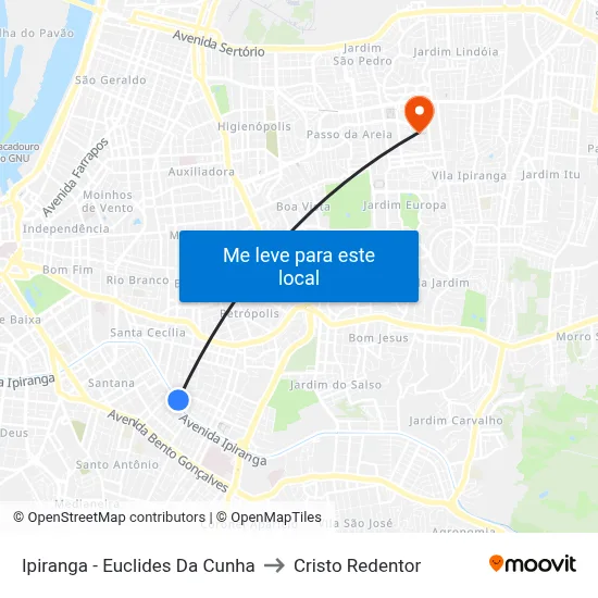 Ipiranga - Euclides Da Cunha to Cristo Redentor map