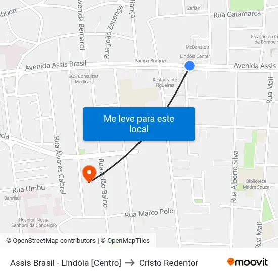 Assis Brasil - Lindóia [Centro] to Cristo Redentor map