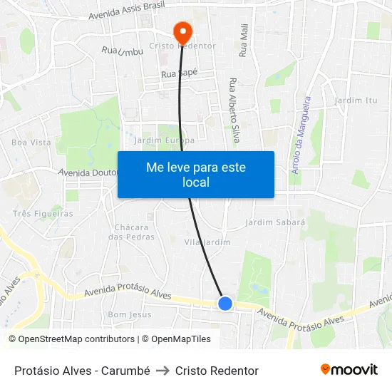 Protásio Alves - Carumbé to Cristo Redentor map