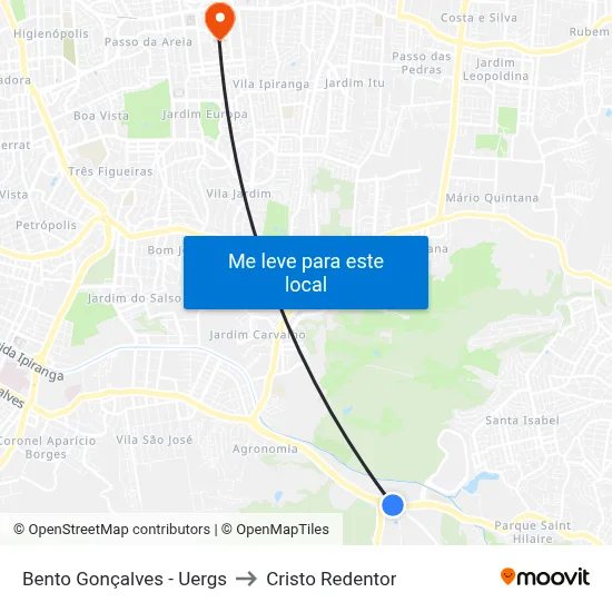 Bento Gonçalves - Uergs to Cristo Redentor map