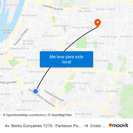 Av. Bento Gonçalves 1276 - Partenon Porto Alegre - Rs 90650-001 Brasil to Cristo Redentor map