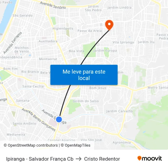 Ipiranga - Salvador França Cb to Cristo Redentor map