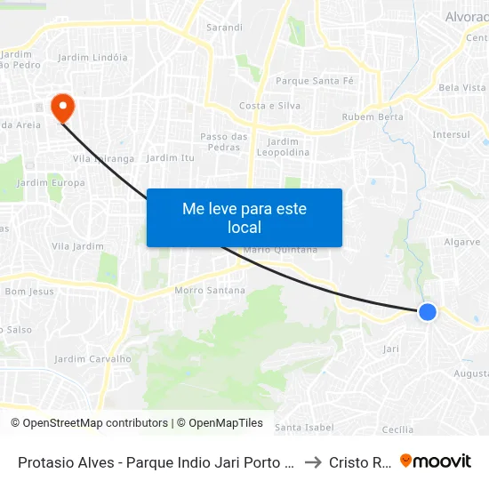 Protasio Alves - Parque Indio Jari Porto Alegre - Rs 94495-000 Brasil to Cristo Redentor map