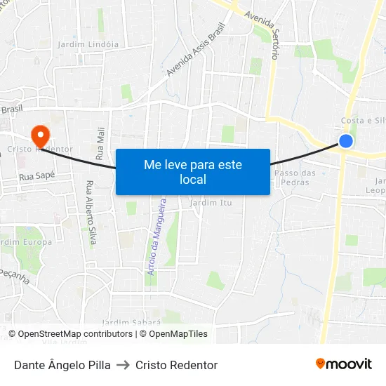 Dante Ângelo Pilla to Cristo Redentor map
