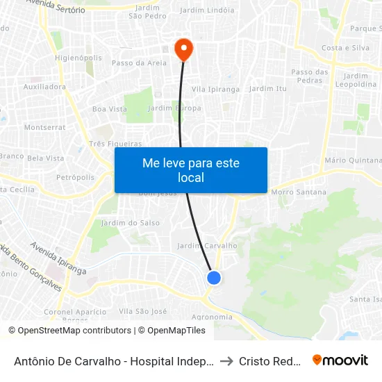 Antônio De Carvalho - Hospital Independência to Cristo Redentor map