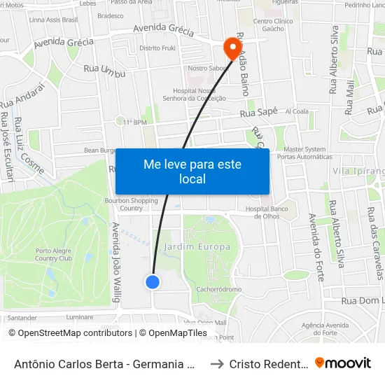 Antônio Carlos Berta - Germania Mall to Cristo Redentor map