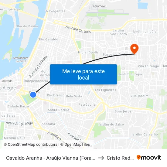 Osvaldo Aranha - Araújo Vianna (Fora Do Corredor) to Cristo Redentor map