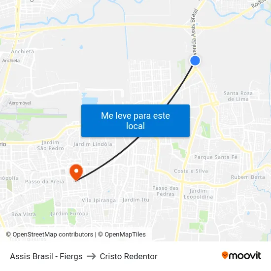 Assis Brasil - Fiergs to Cristo Redentor map