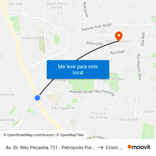 Av. Dr. Nilo Peçanha 721 - Petrópolis Porto Alegre - Rs 90470-001 Brasil to Cristo Redentor map