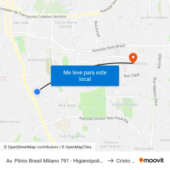 Av. Plínio Brasil Milano 791 - Higienópolis Porto Alegre - Rs 90520-000 Brasil to Cristo Redentor map