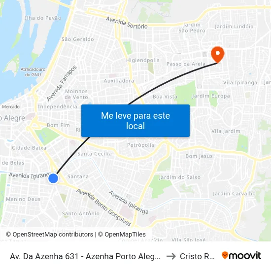 Av. Da Azenha 631 - Azenha Porto Alegre - Rs 90160-001 Brasil to Cristo Redentor map