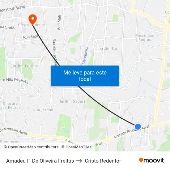 Amadeu F. De Oliveira Freitas to Cristo Redentor map