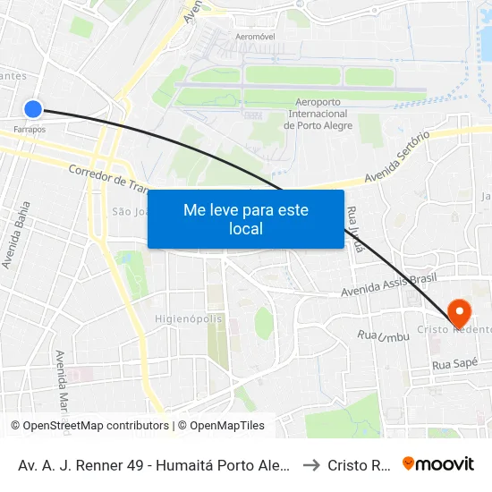 Av. A. J. Renner 49 - Humaitá Porto Alegre - Rs 90245-000 Brasil to Cristo Redentor map